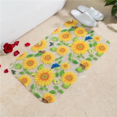 Fashion design household beautiful rectangle pvc yellow sunflower bath mat